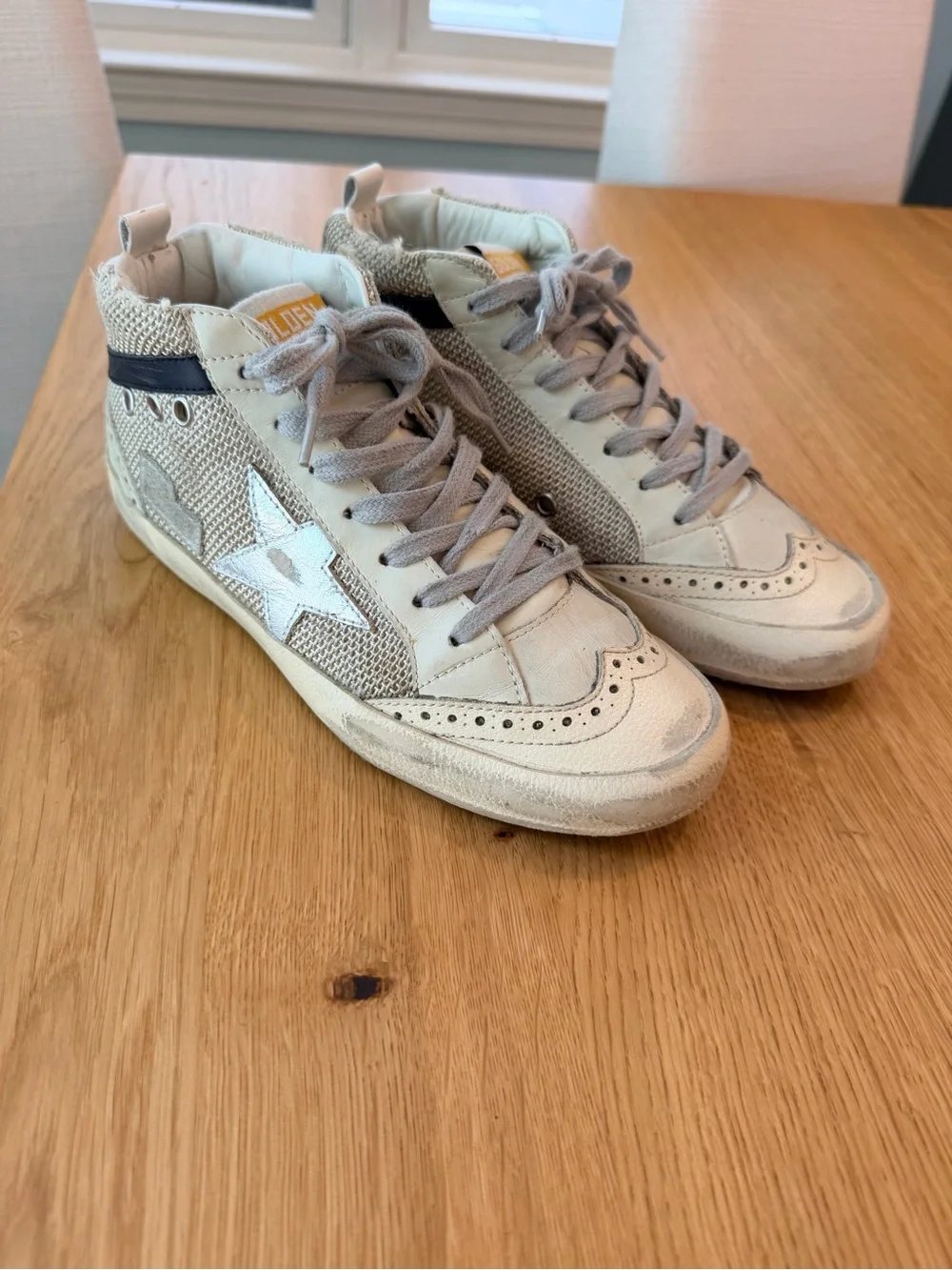 Golden Goose Beige White High-Top Sneakers